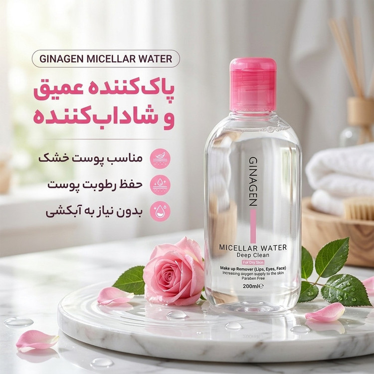 میسلار واتر ژیناژن مناسب پوست خشک حجم ۲۰۰ میلی لیتر